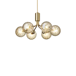Apiales 6 lysekrone, børstet messing/optic guld glas