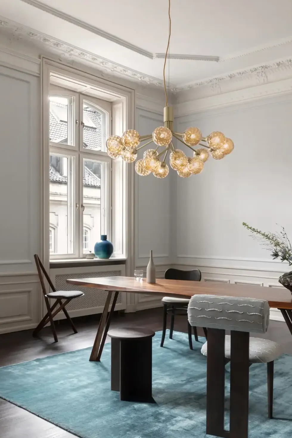 Apiales 18 lysekrone, messing/optic guld glas