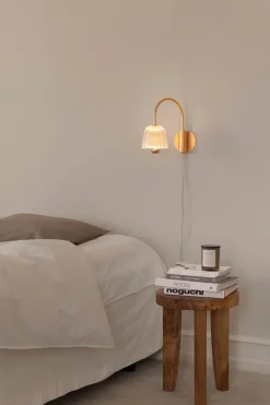 Asteea væglampe, satin messing/riflet klar