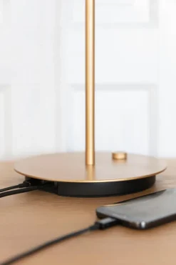 Asteria bordlampe m/USB, mist grå/messing