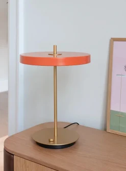 Asteria bordlampe m/USB, orange/messing