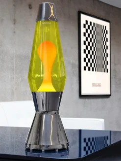 Astro lavalampe, sølv/gul med orange lava