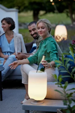 Atmos LED lampe m/højtaler & drinks køler, børstet sølv