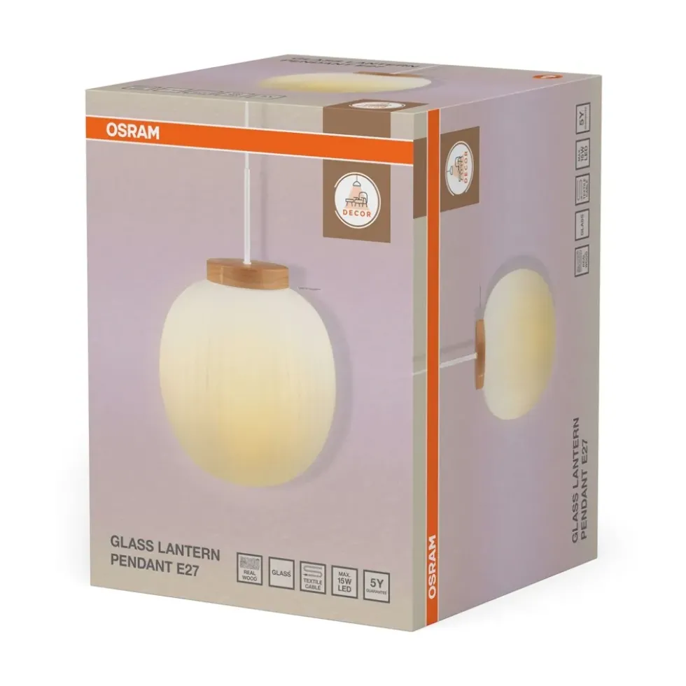 Decor Glass Lantern pendel, hvid/natur