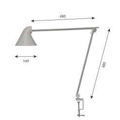 NJP bordlampe m/bordklemme, lys alu grå