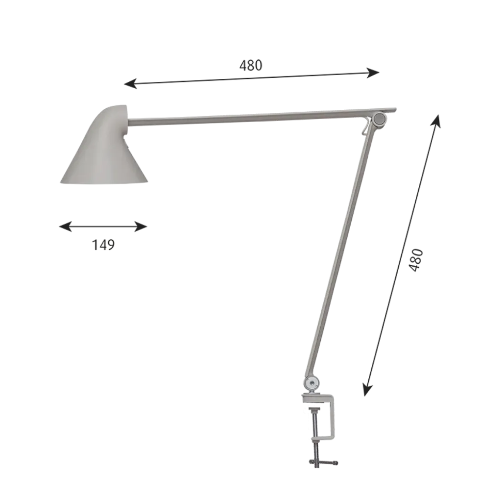 NJP bordlampe m/bordklemme, lys alu grå