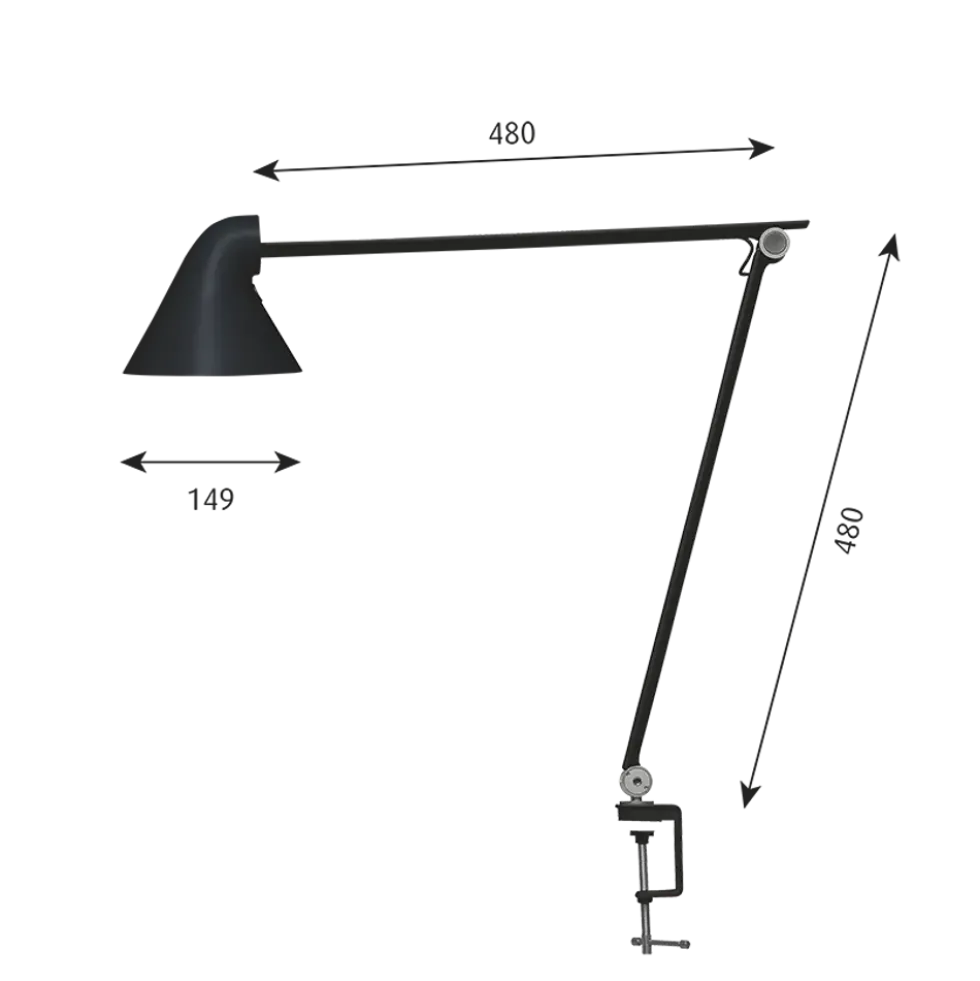NJP bordlampe m/bordklemme, sort