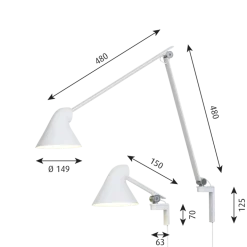 NJP væglampe m/kort arm, hvid
