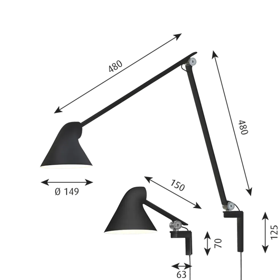 NJP væglampe m/kort arm, sort