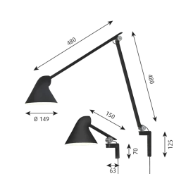 NJP væglampe m/lang arm, sort