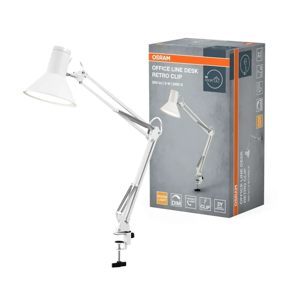 Office Line Desk Retro Clip bordlampe, hvid