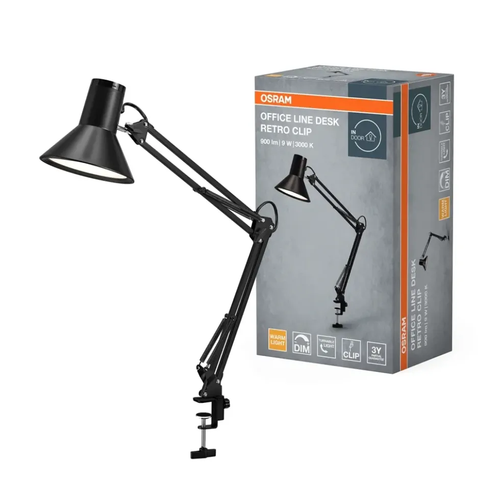 Office Line Desk Retro Clip bordlampe, sort