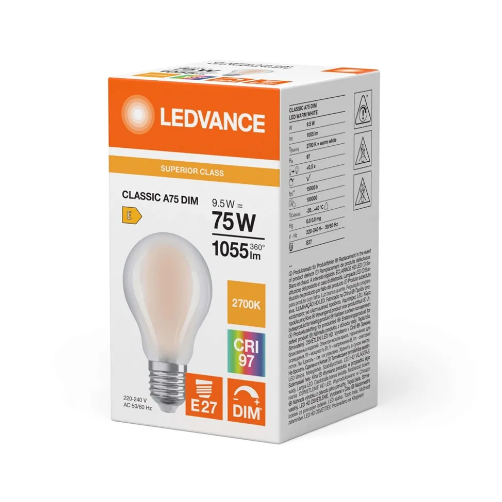 Osram LED-pære 9,5W E27 927 dæmpbar, mat