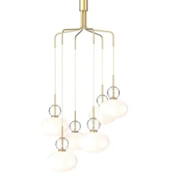 Rizzatto cluster 6 pendel, satin messing/opal