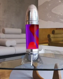 Rokit raketformet lavalampe, sølv/violet med rød lava