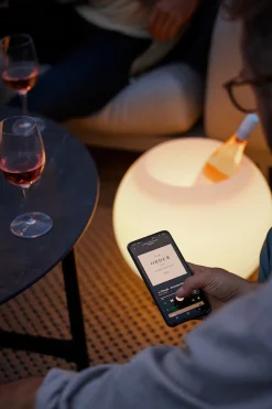 Sphere LED lampe m/højtaler & drinks køler, børstet sølv