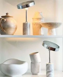 Starlight LED batteri- / bordlampe, hvid marmor/krom