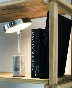 Starlight LED batteri- / bordlampe, grå marmor/krom