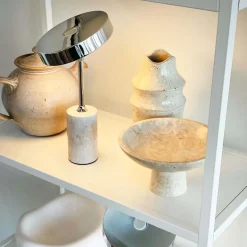 Starlight LED batteri- / bordlampe, grå marmor/krom