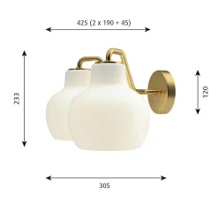 VL Ringkrone 2 væglampe u. ledning/kontakt, messing/blank opal