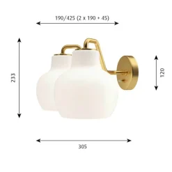 VL Ringkrone 2 væglampe u. ledning/m. kontakt, messing/blank opal