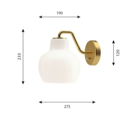 VL Ringkrone 1 væglampe u. ledning/m. kontakt, messing/blank opal
